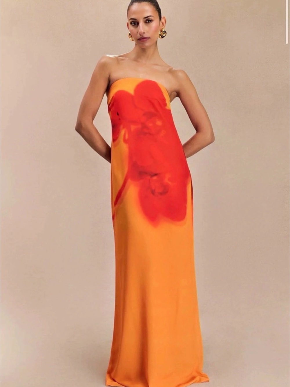 MESHKI Amaya Strapless Chiffon Maxi Dress - Koi Orchid Print